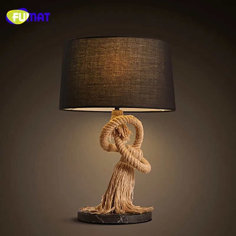 

FUMAT American Country Retro Table Lamp Creative Hotel Living Room Rope Desk Lamps Study Bedroom Bedside Table Lamps