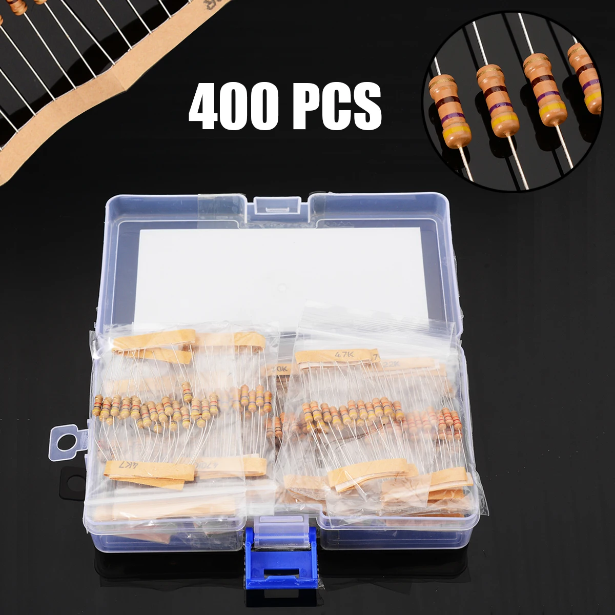 

400Pcs Electrical 1/2 Watt Metal Film Resistors Assortment Kit 16 Values 5% 10-1M Ohm Resistor Resistance Set