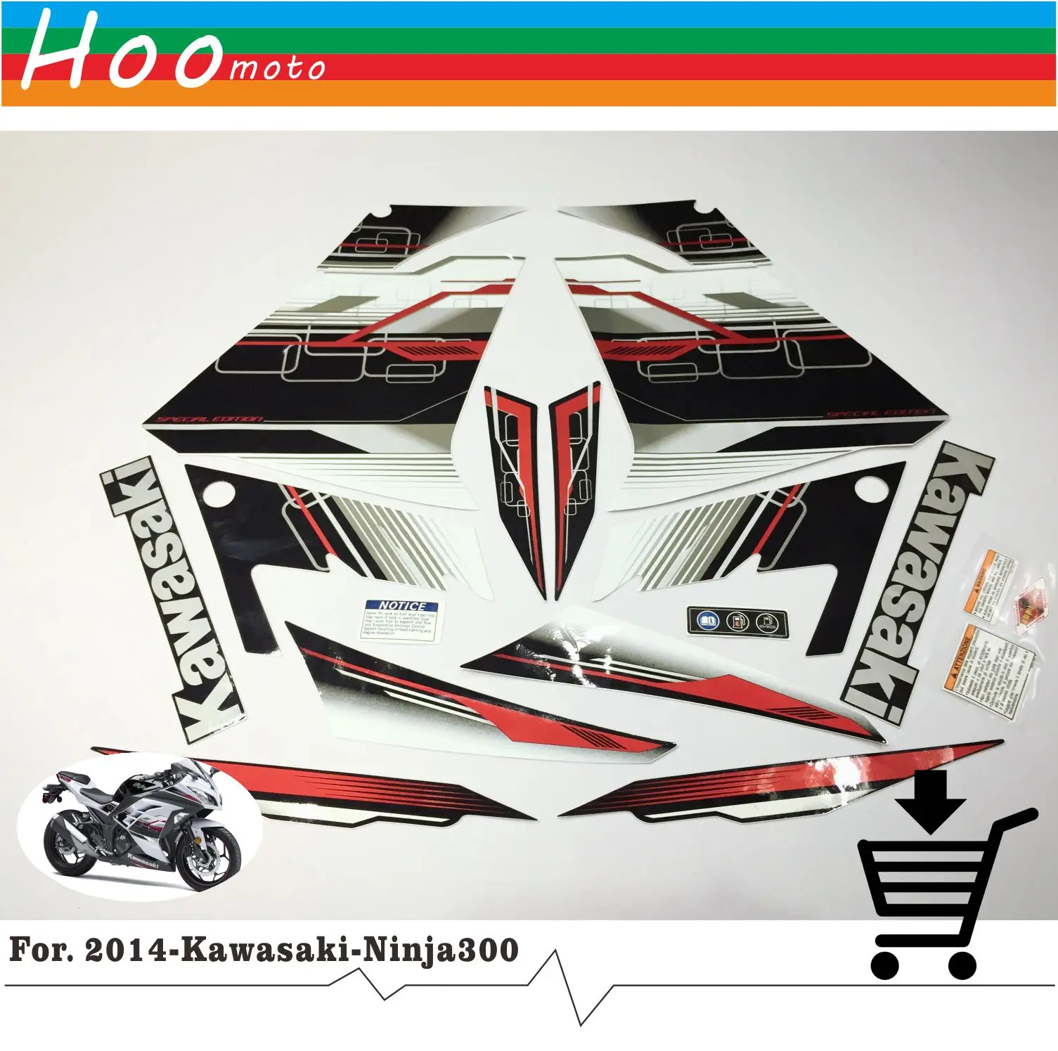 

Ninja 300 Full Decals Stickers Graphics Kit Set Motorcycle Whole Vehicle 3M Decals Stickers for Kawasaki EX 2013 R Green Fairing
