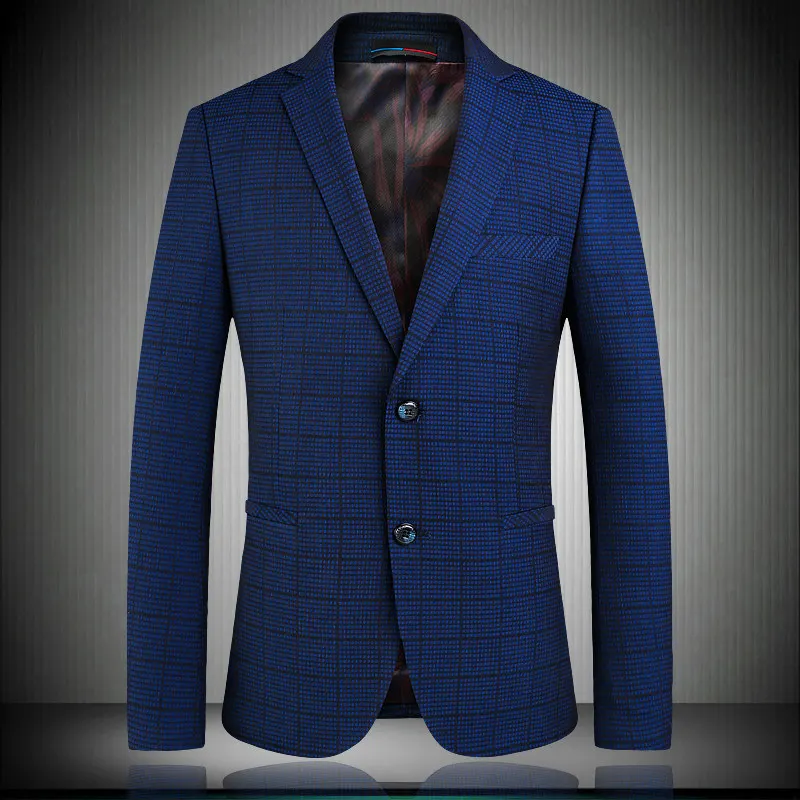 Высокое качество, длинный рукав, костюм, пиджак в клетку Для мужчин s Бизнес для свадьбы или торжественного случая, Мужской Блейзер Slim Элегантные Осенние мужской костюм куртки 4XL