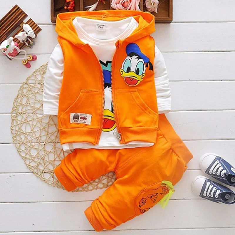 Г. Зимние плотные теплые хлопковые толстовки с капюшоном для детей, куртки пальто+ футболка с длинным рукавом+ штаны для малышей комплекты одежды для мальчиков и девочек - Цвет: Orange