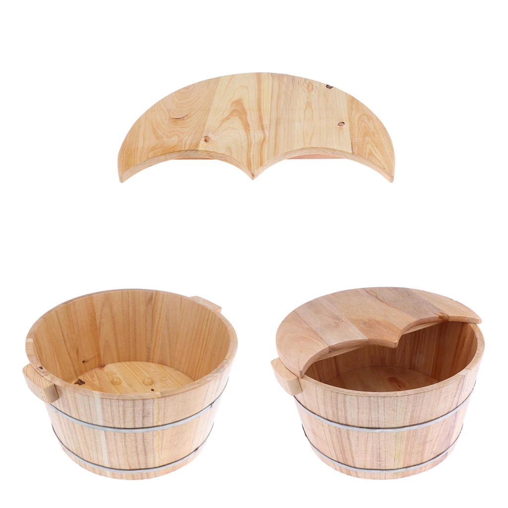 

2Pieces Natural Wood Wooden Foot Spa Bath Basin Tub Feet Soaking Wash Bucket with Lids