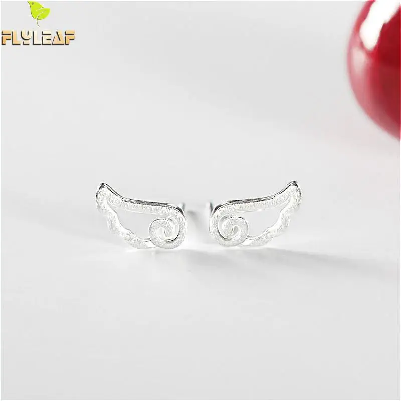 

Flyleaf 925 Sterling Silver Symmetry Matte Feather Wing Stud Earrings For Women Personality Creativity Fashion Lady Jewelry