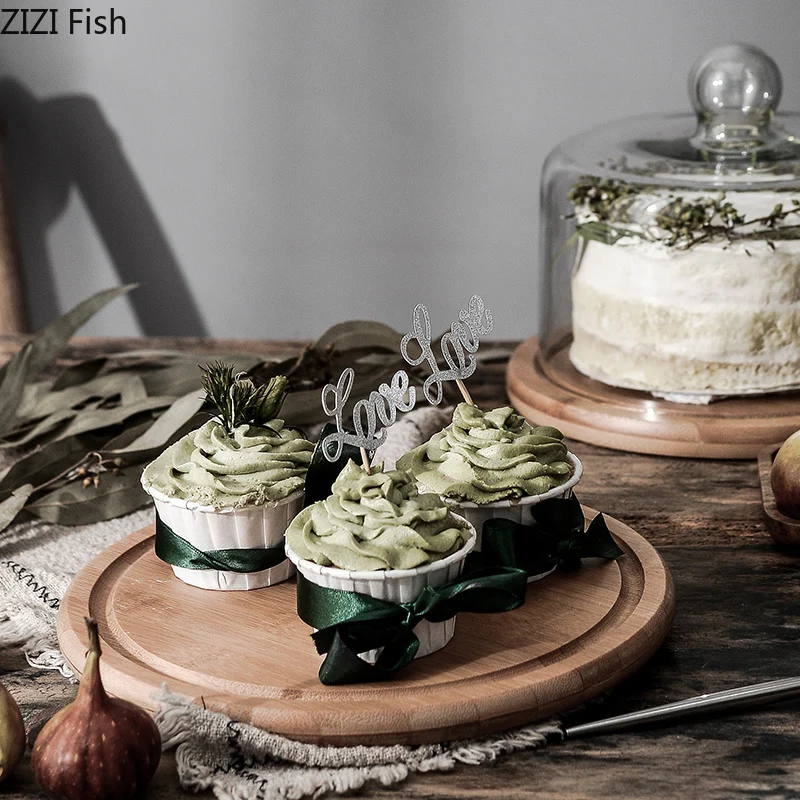Креативная прозрачная стеклянная крышка для послеобеденного чайного торта, деревянный стеклянный десертный поднос, поднос для торта, свадебные вечерние украшения