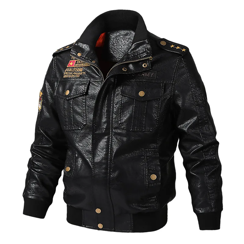 mens leather motorcycle jackets Men's Faux Leather Jackets Men Stand Collar Coats Male Motorcycle PU Leather Jacket Casual Slim Brand Coats Plus Size M-6XL leather flying jacket