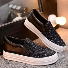 Europe Latest styles Female thick bottom sequins Shoes Purple, black, gold casual Loafers Flats obuv ayakkab zapato
