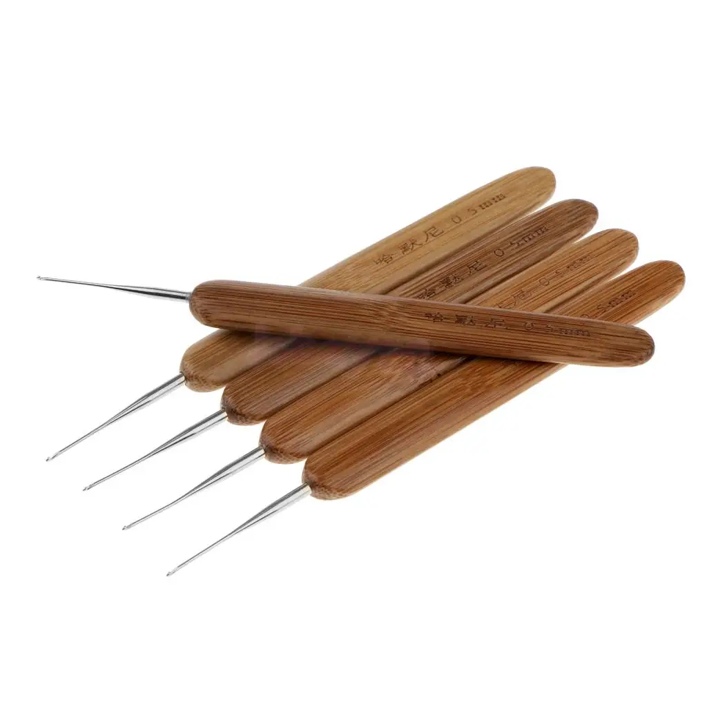 5 Pieces Bamboo Hair Weaving Crochet Needles Hooks Dreadlock Tool 0.5mm Dreadlock Crochet Sew