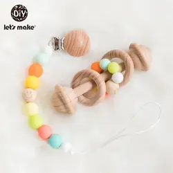 Let's Make2Pc деревянный Прорезыватель бук, соски с цепочкой для младенцев, деревянные кольца крошечные стержень для игрушка montessori Детские