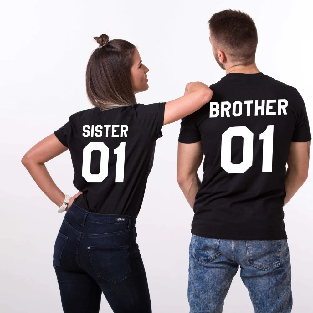 

2018 Summer Brothers Sisters Letter Printed Short-sleeve T shirts O-neck Casual Loose Summer Top Tees