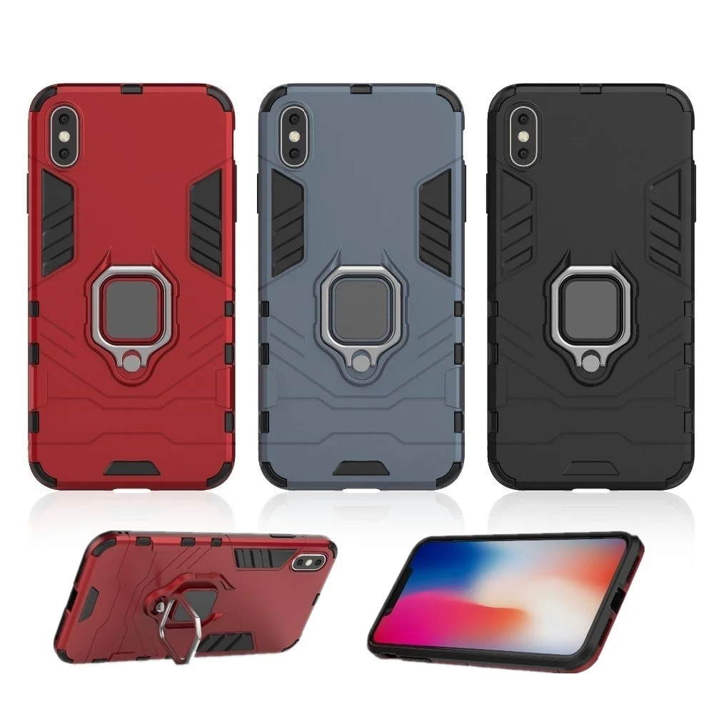 100 шт./партия для iphone X XS MAX XR 8 7 6 plus 5s Armor Hybrid PC+ TPU Defender чехол поставляется с кольцом кронштейн Розничная упаковка