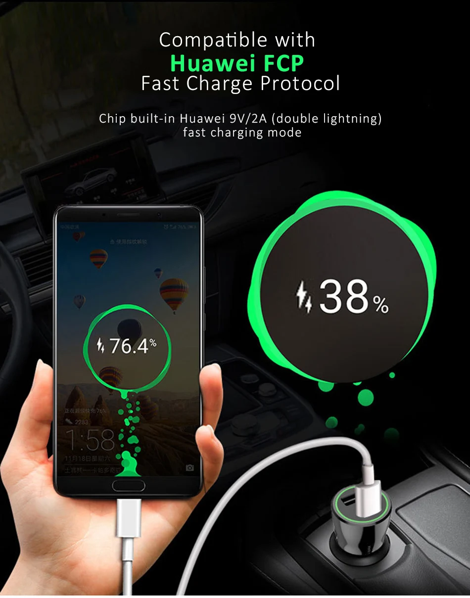 Universal Mini Double Port USB Car Charger Quick Charge 3.03.1A With LED Fast Car Mobile Phone Charger For Samsung iPhone X 7 8 (9)