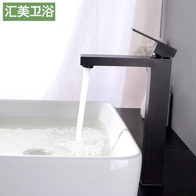 

Black copper washbasin faucet tall cold and hot desk top basin mixing faucet