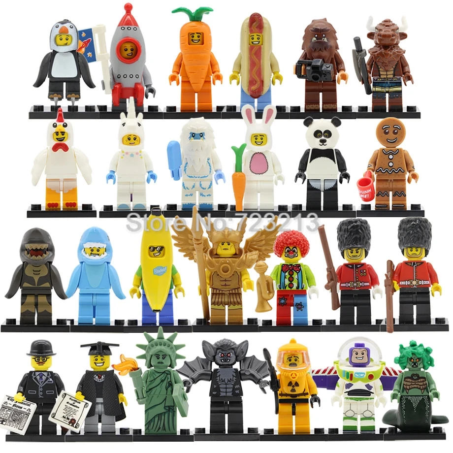 

Hot Sale Fun Graduate Hot Dog Carrot Chicken Unicorn Panda Shark Man Figure Rocket Boy Building Blocks Bricks Toys