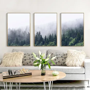 

Home Decor Nordic Canvas Painting Natural Scenery Forest Fog Landscape Plant Picture Living Room Hotel Wall Art Backdrop Supply