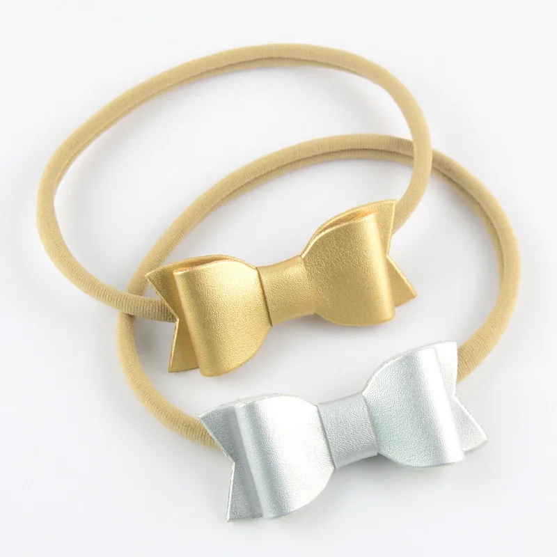 100 pcs/lot , PU leather bow headbands, Faux Leather Bow Nylon