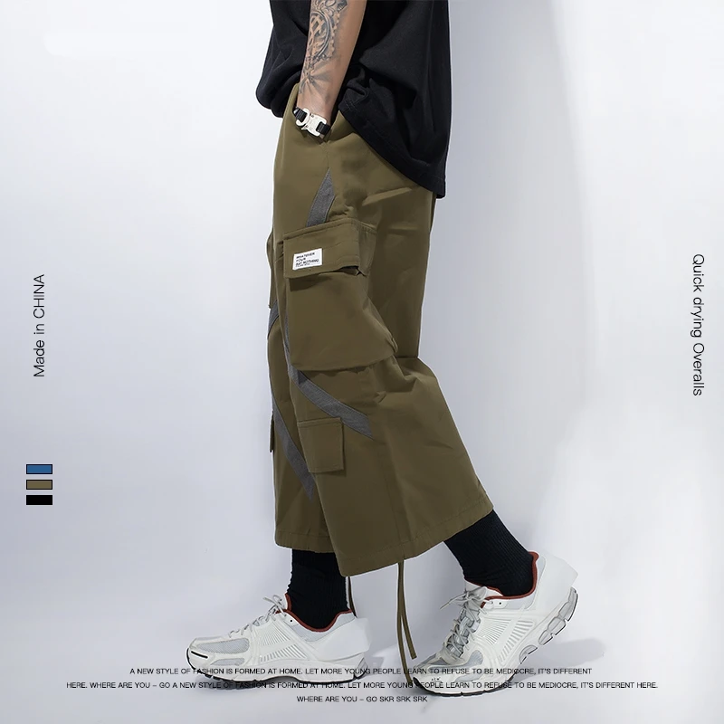 SHINEGIN Calf-length Pants Men Casual Loose Pants Fashion Men Punk Cargo Pants Punk Men Fashion Pants Trousers 057W