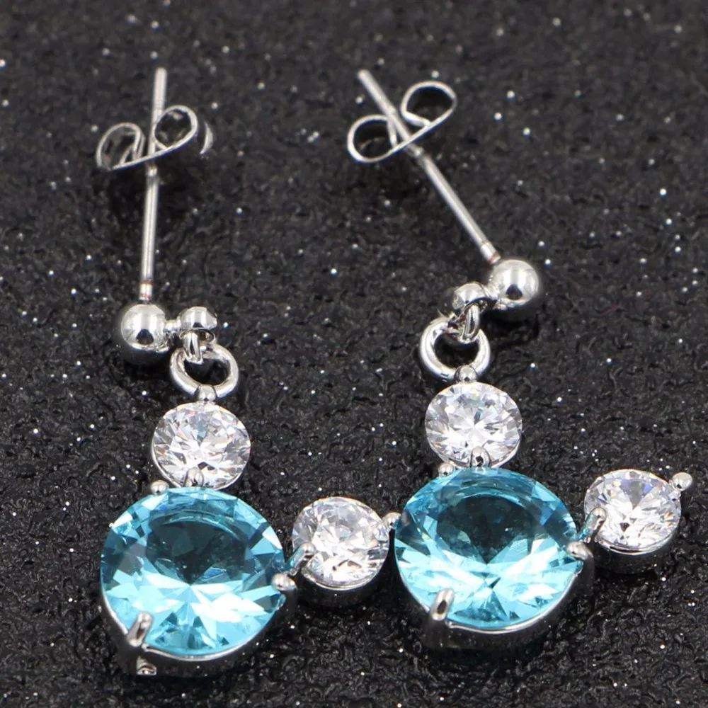 HeeZen Elegant Stud Earrings with Blue Crystal Cubic Zirconia Stone