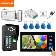 7 “Táctil de Vídeo Timbre Kits Keyfobs IDENTIFICACIÓN de Huellas Dactilares contraseña de bloqueo de teclado Electrónico Cerradura de La Puerta Sistema de Intercomunicación Teléfono Video de La Puerta