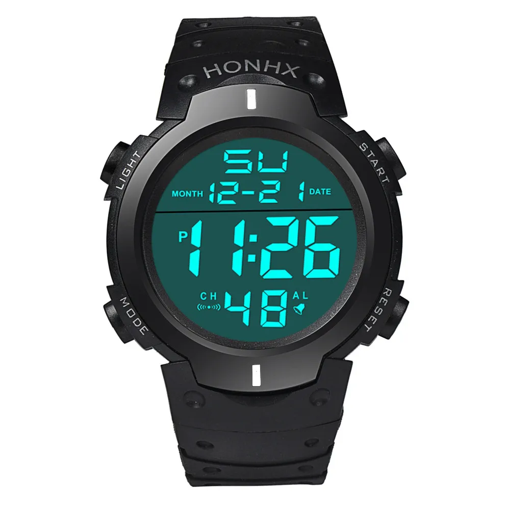 Модные водонепроницаемые мужские часы Relojes Hombre с ЖК-дисплеем для мальчиков, цифровые часы с секундомером и датой, резиновые спортивные наручные часы для мужчин, Роскошные мужские часы от ведущего бренда - Цвет: Black