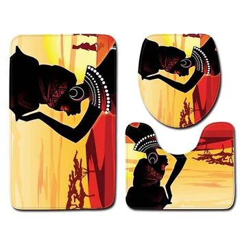 

Zeegle African Woman Pattern 3pcs Bathroom Carpets Set Water Absorbing Toilet Bath Mats Set Lid Cover Pedestal Rug Bathroom Rugs