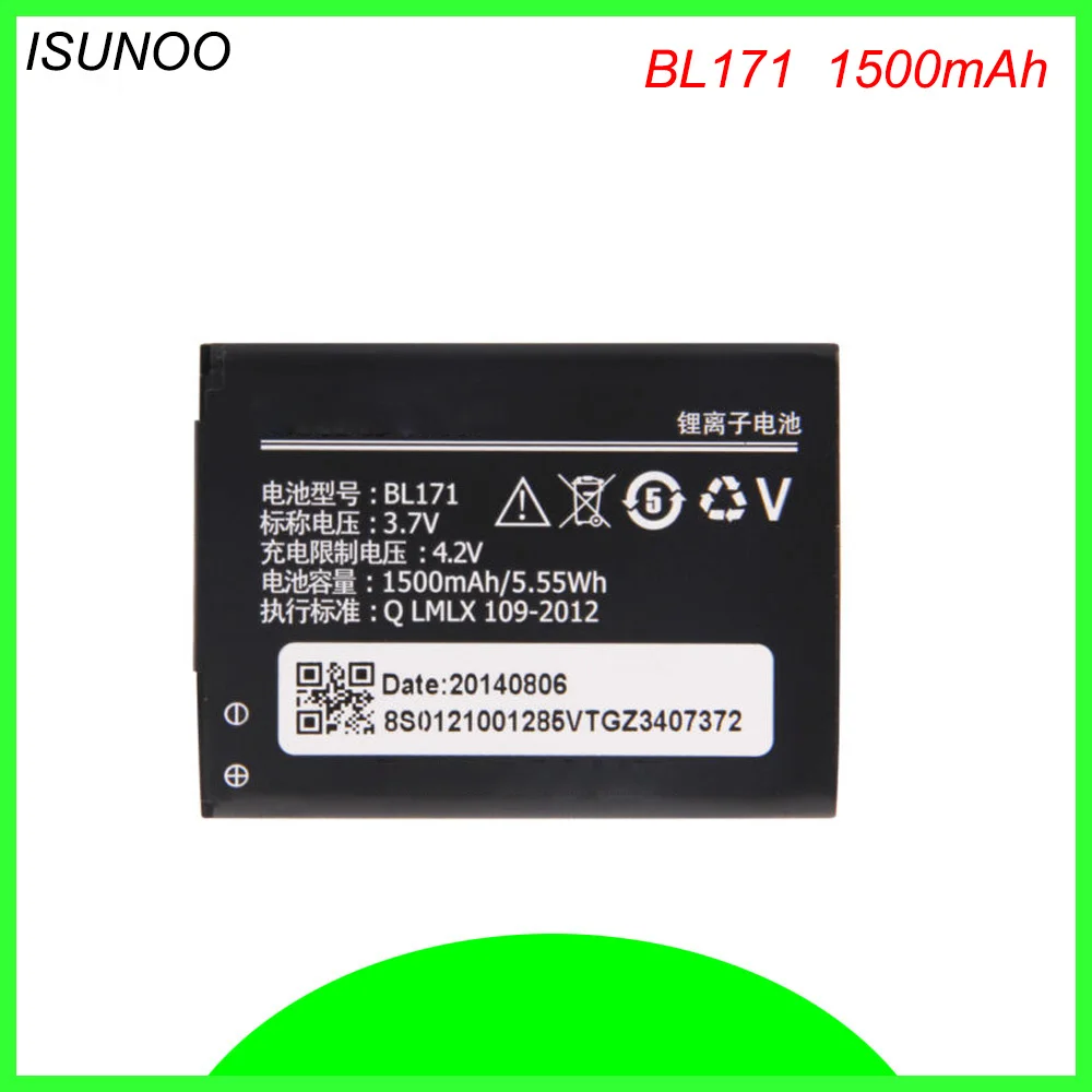 

ISUNOO 1500mAh BL171 battery for Lenovo A319 A65 A60 A500 A368 A390 A390T A356 A370E BL-171 mobile battery