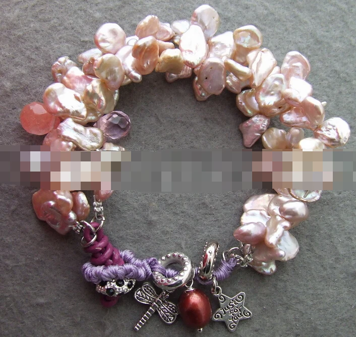 

free shipping 08787 Pink Keshi Pearl Bracelet