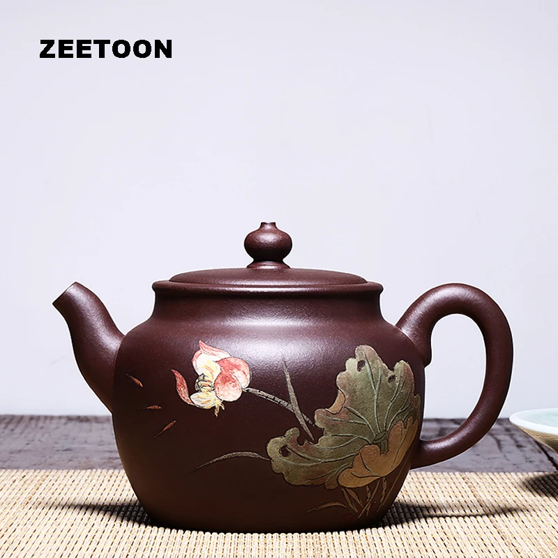350cc Authentic Yixing Teapot Hand Painted Lotus Pot Health Care Purple