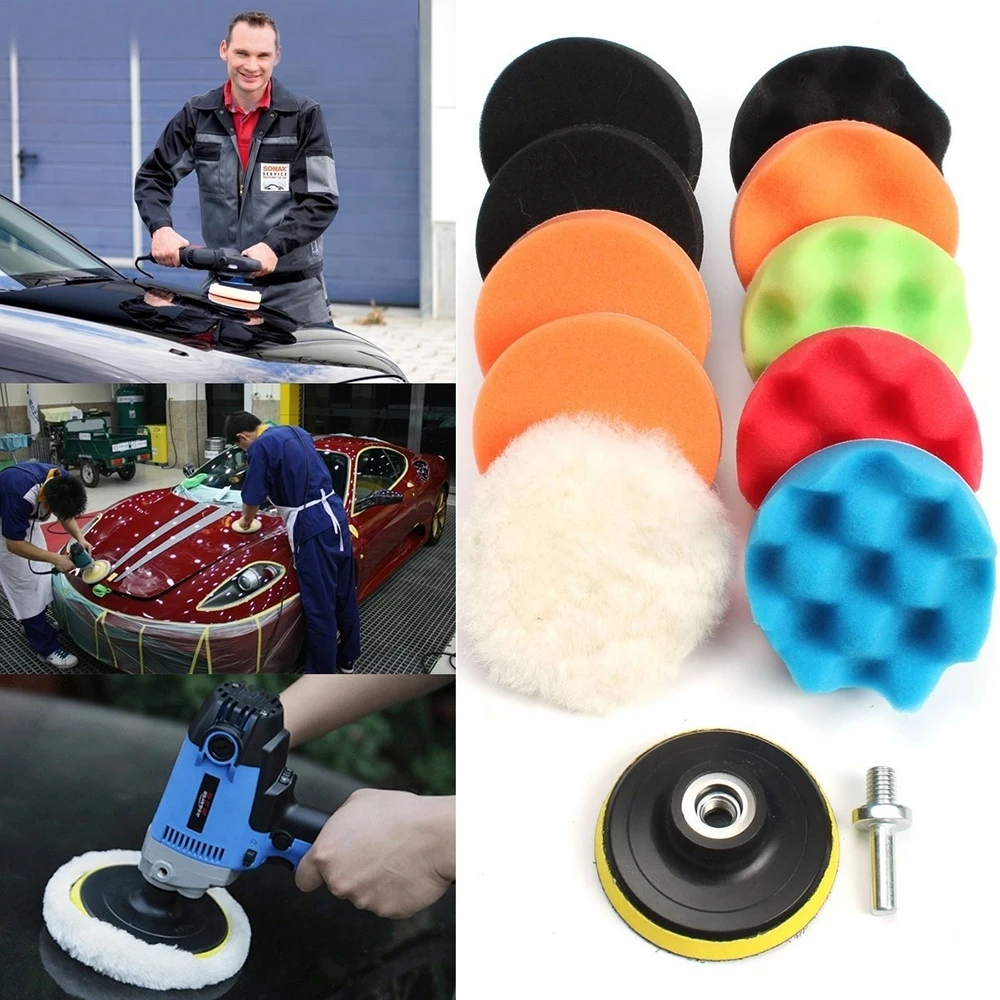 

11Pcs 3"/5"/6"/7" Waffle Buffer Compound Waxing Polishing Wheel Tool Sponge Pad Drill Adapter Kit Set for Auto Car Polisher pad