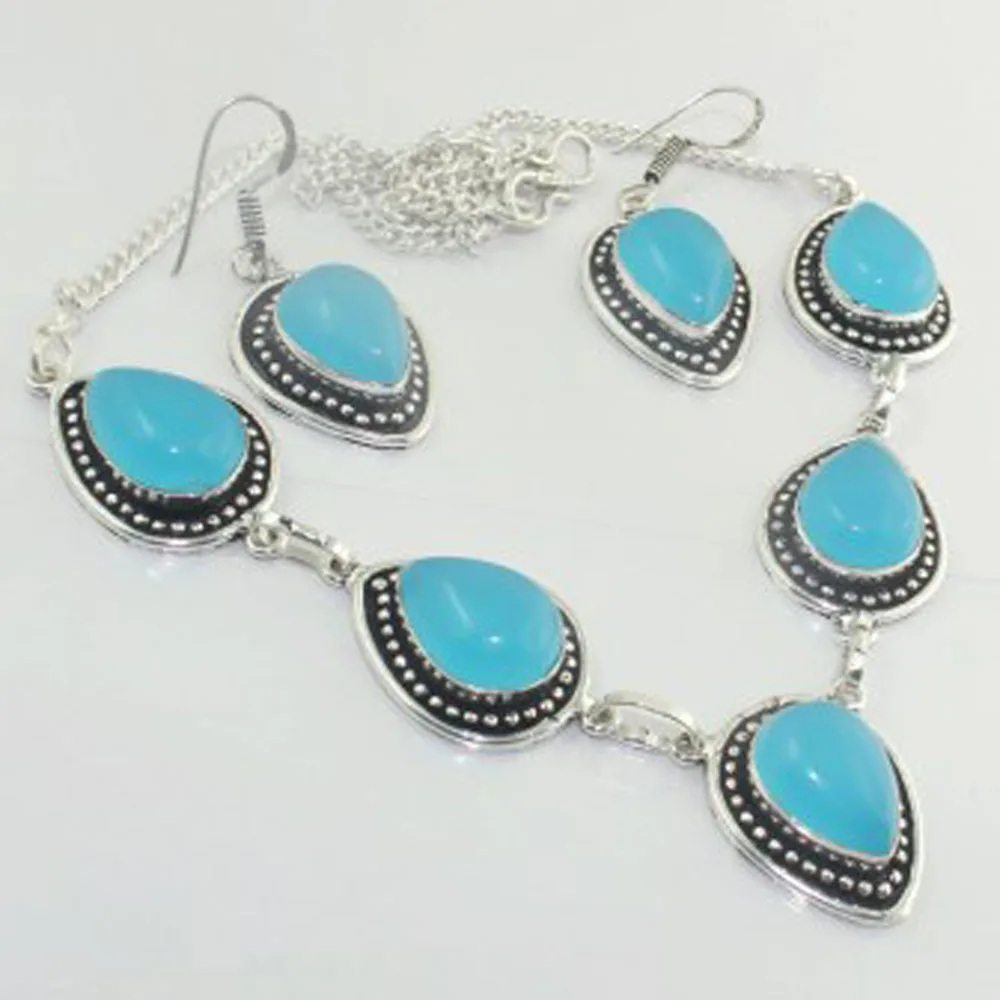 Ожерелье Aqua Chalcedony + серебряное покрытие из меди 49 см N3695 | Украшения и аксессуары