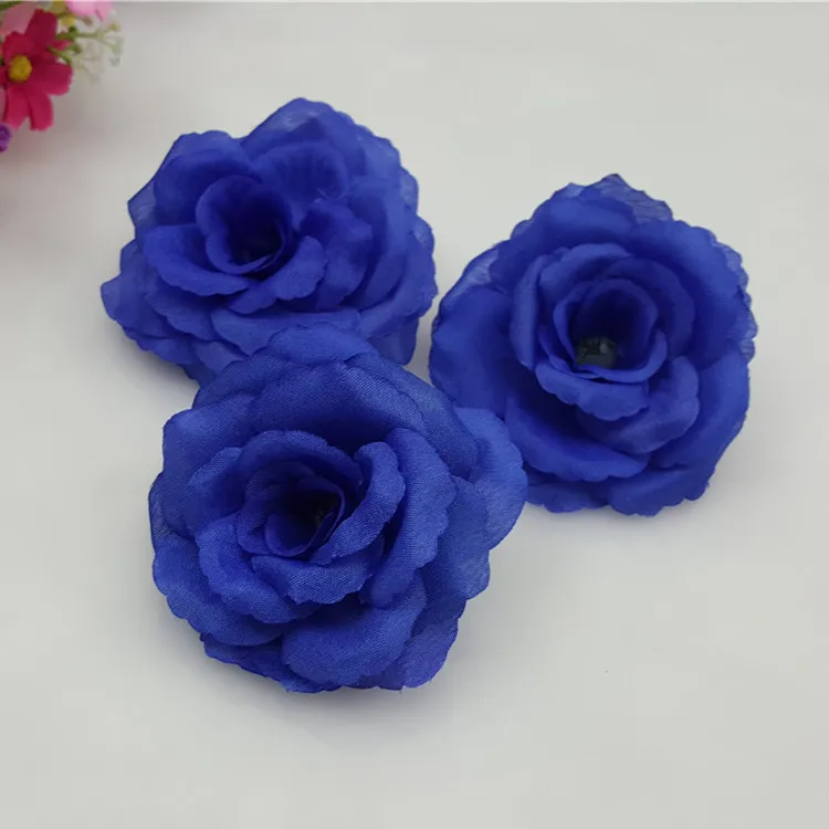 10 шт./партия, 17 цветов, 8 см, Черные искусственные розы, шелковые головки цветов, декоративные цветы для свадебной вечеринки, украшение для банкета, можно смешивать - Цвет: Dark Blue
