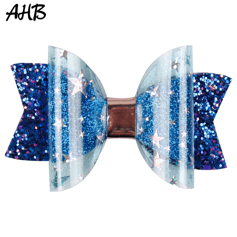 

AHB 3" Shiny Stars Hair Barrettes for Girls Hair Bows Leather Glitter Hair Clips Hairpins Party Boutique Kids Hair Accessories