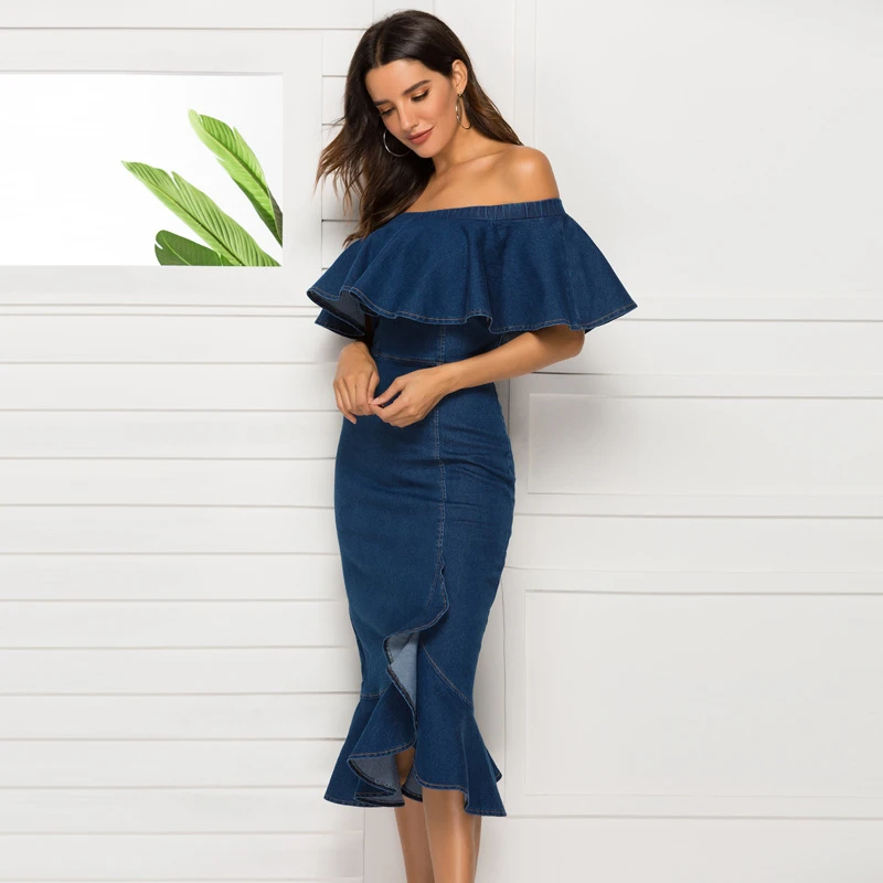 strapless denim maxi dress
