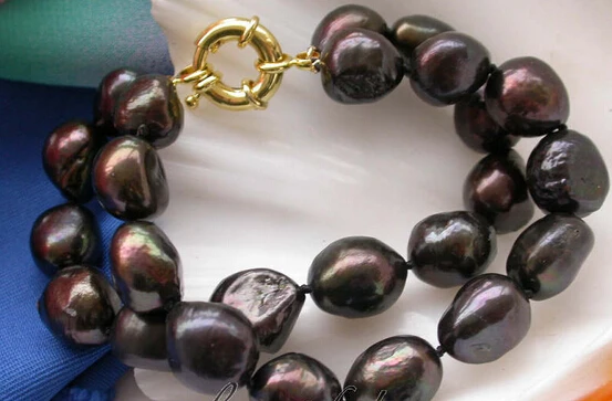 

00784 Luster 2row 8" black baroque freshwater cultured pearl bracele