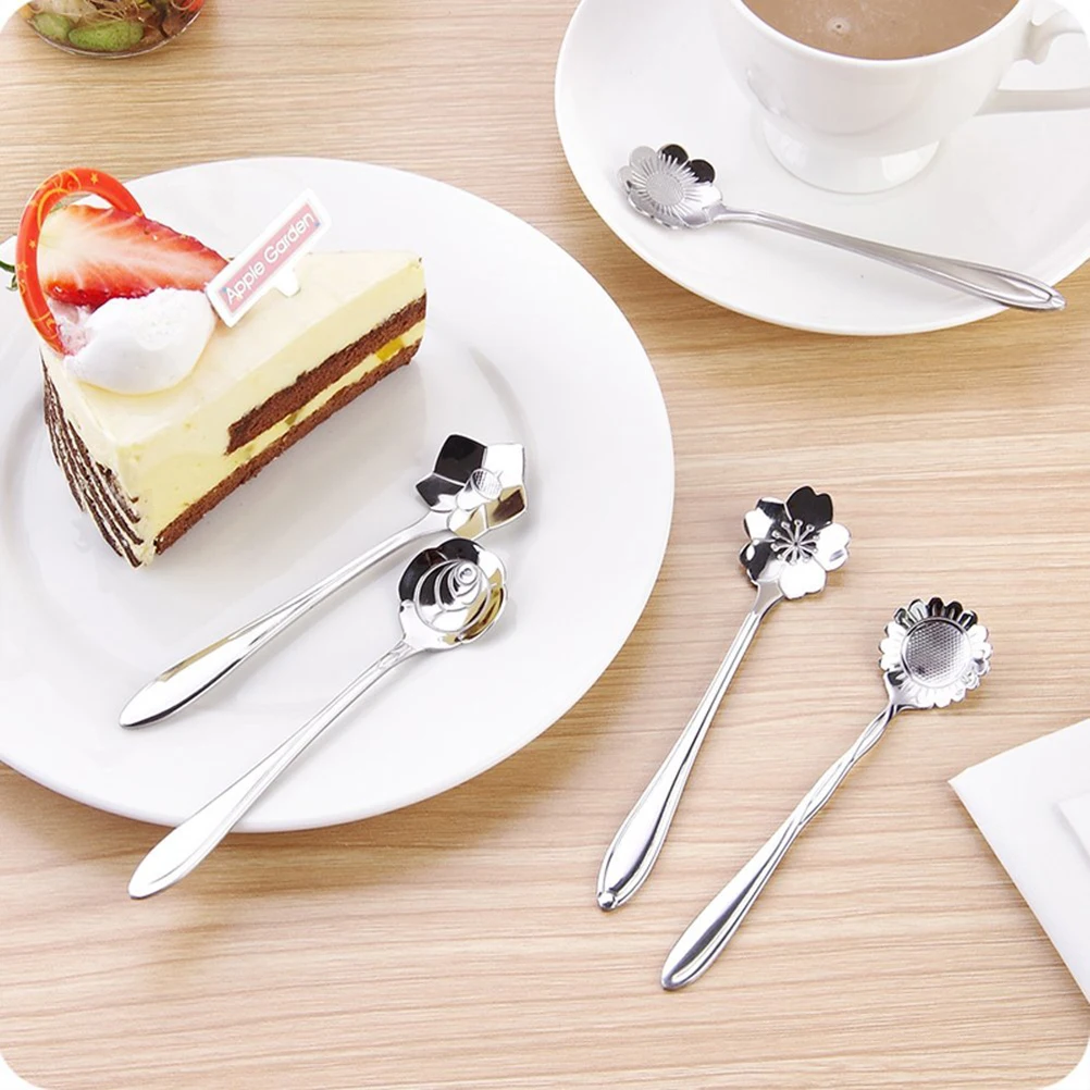 

Stainless Steel Tea Spoons Flower Coffee Spoons for Drinking Decorative Tableware (Sun Flower)
