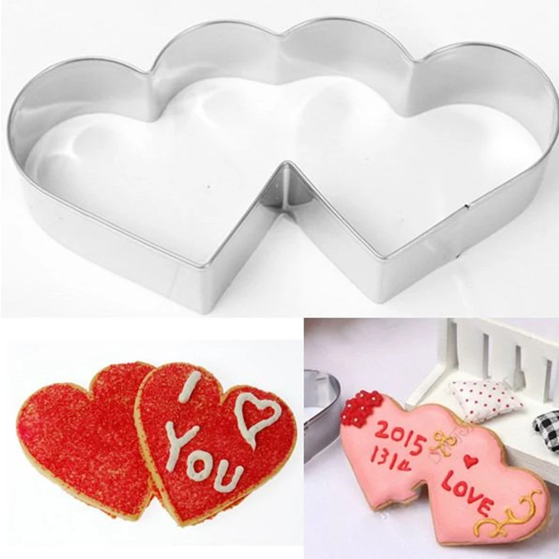Durable Stainless Steel Lovely Double Heart Shaped Cookie Cutter Cake Mold Sweet Love Cake