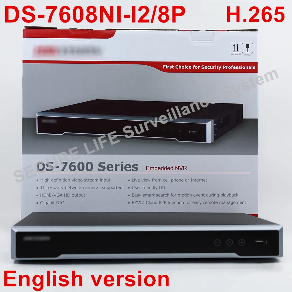 In stock DS-7608NI-I2/8P English version 2SATA 8 POE ports 8ch NVR supporting third-party camera, plug & play NVR POE 8ch H.264