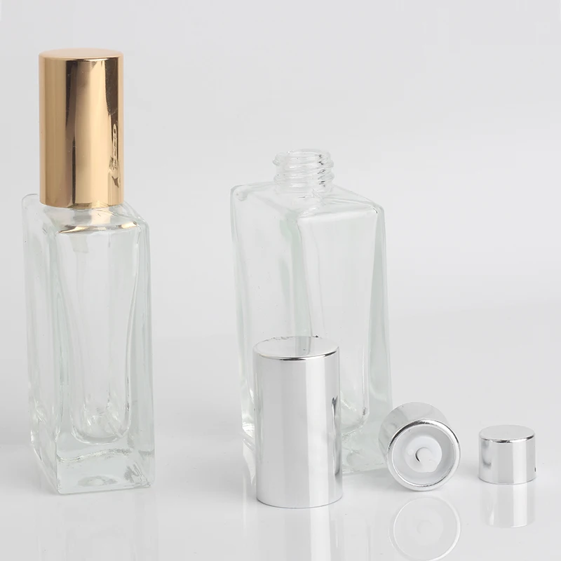 Jxcaih 1 шт., розничная, 30 мл, квадратная стеклянная бутылка-спрей для духов, многоразовая бутылка, Золотая и серебристая прозрачная бутылка