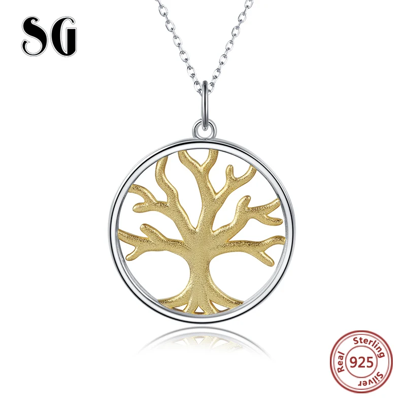 

New Arrival plant collection 925 Sterling silver golden Tree of Life pendant necklace for Women fashion silver Jewelry Gifts