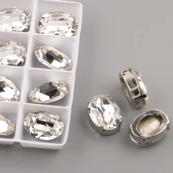 

4120 Crystal Clear Silver Gold Setting Claw Various Sizes Oval Shape Sew on Rhinestone Beads Garments Shoes Bags DIY Trim