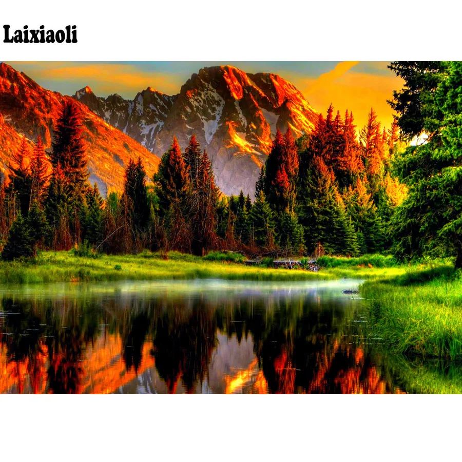 

Full Square Round Drill 5D DIY Diamond Painting autumn Forest 3D Embroidery Cross Stitch lake tree mountain Home Decor painting
