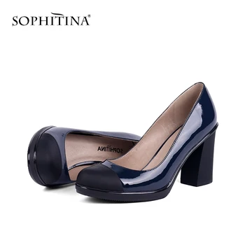 

SOPHITINA Elegant Woman Pumps Genuine Leather Square Heel Stitching Casual Office Fashion Shoes Shallow Handmade Pumps PC142