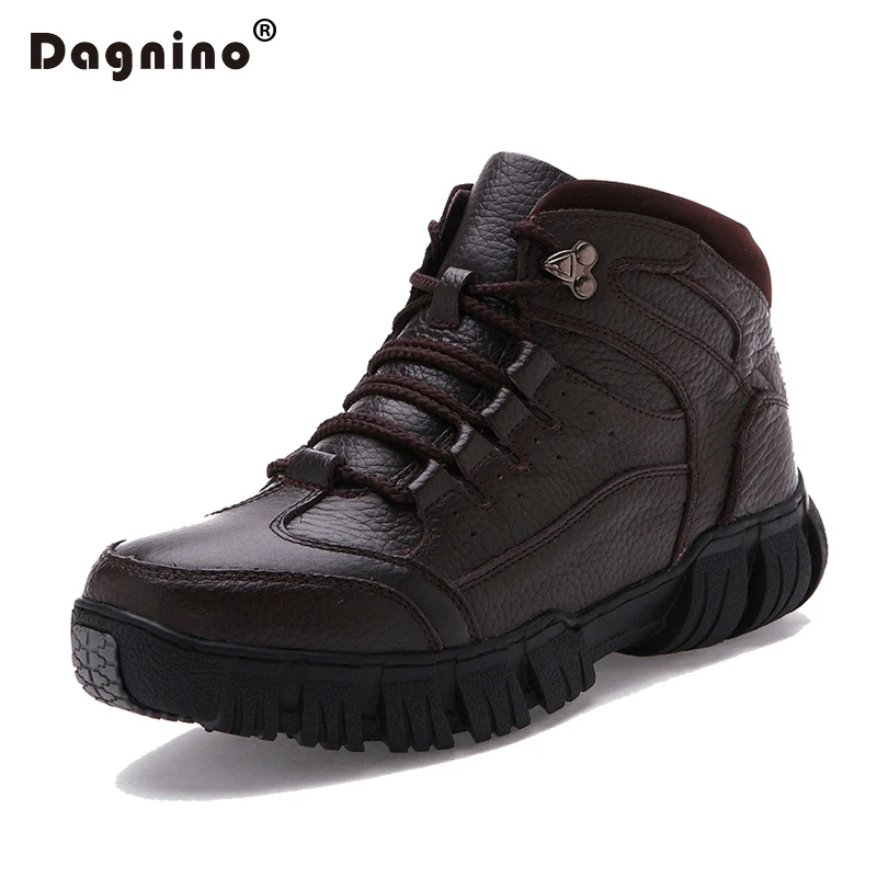 

DAGNINO Brand Winter Warm Plush Snow Boots Men's Leisure Genuine High-top Waterproof Non-slip Rubber Ankle Loafers Casual Shoes