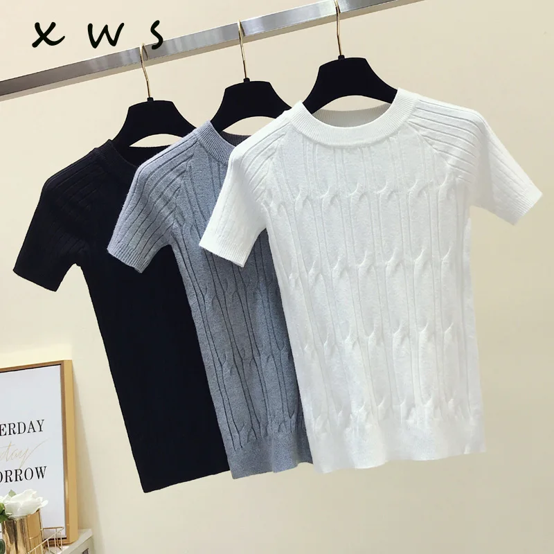 

NEW summer sweater women short sleeve pullover women basic sweater women 2019 korean style o-neck knit top female casual