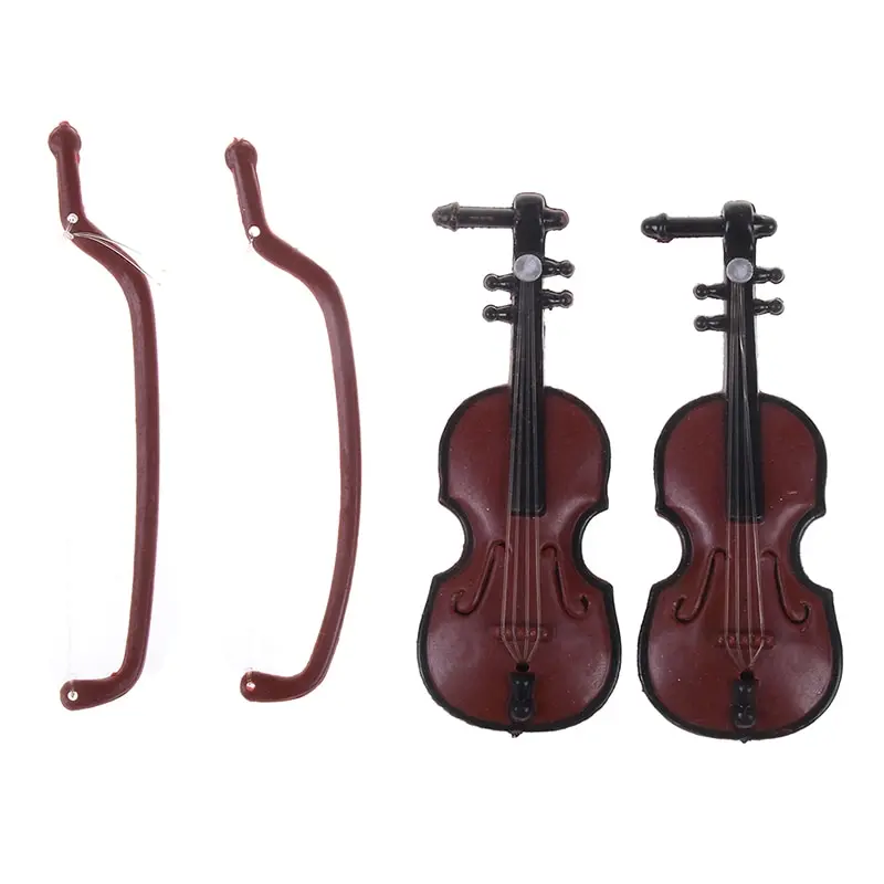 2pcs Mini Violin Dollhouse Decorative Ornaments Plastic Crafts DIY Home