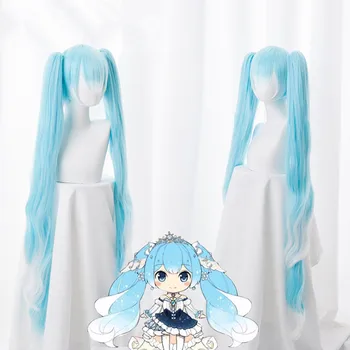 

Snow Miku Cosplay Wig VOCALOID Hatsune Miku 120cm Long Pigtails Light Blue Synthetic Hair for women girl