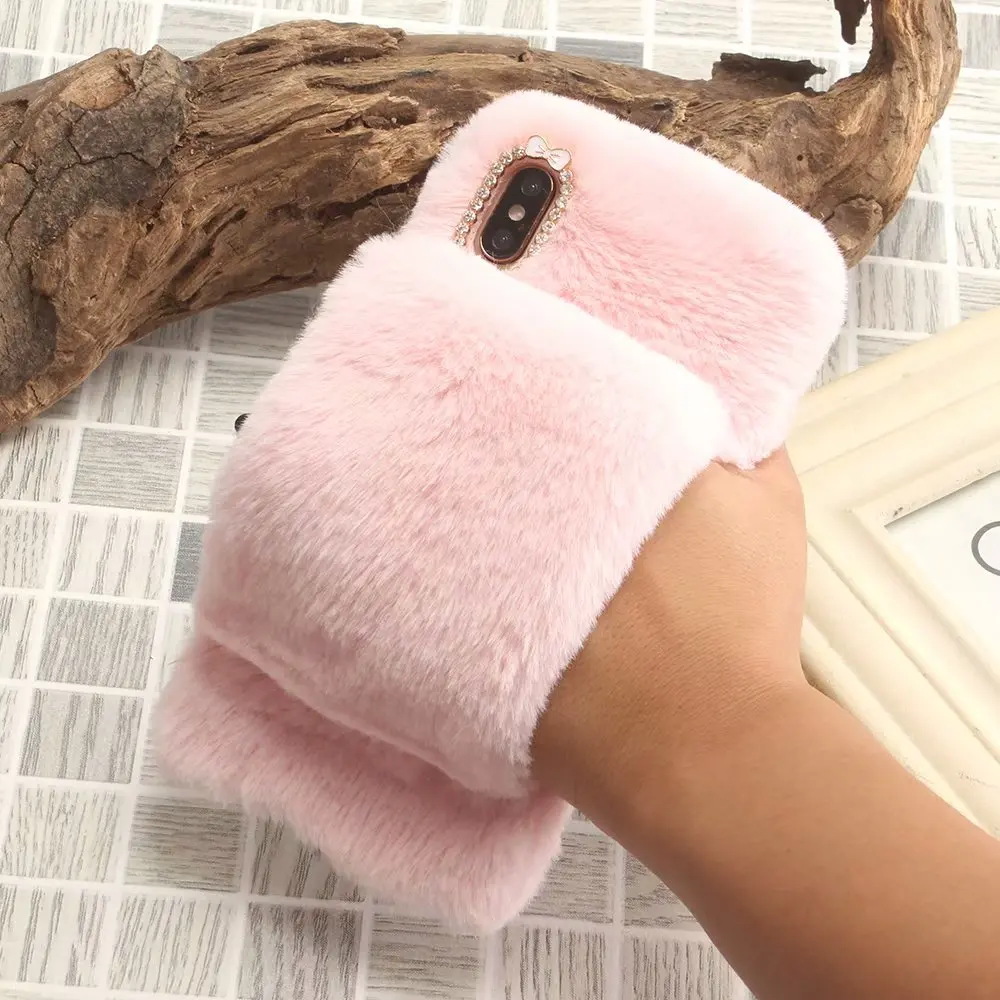 Winter Warm Fluffy Fur Plush Case for Apple iPhone XR XS X 6 6S 7 8 Plus Soft Furry Phone Holder Diamond Cover Max | Мобильные