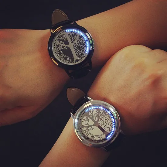Fashion Led Watch Led Touch Screen Watch Unique Cool Watch With Tree Pattern Simple Black Dial 60 Blue Lights Watch Leather Digital Wristwatches AliExpress