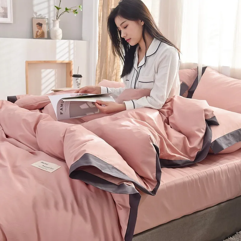 

New pure color washed four-piece set with wide edge