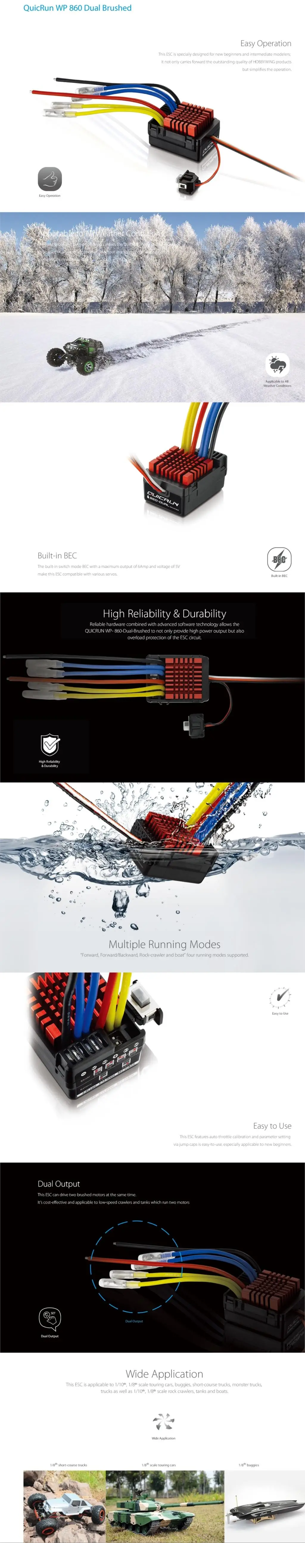 1 шт. Hobbywing QuicRun WP-880 двойной матовый водонепроницаемый 80A ESC 880 для 1/8 RC