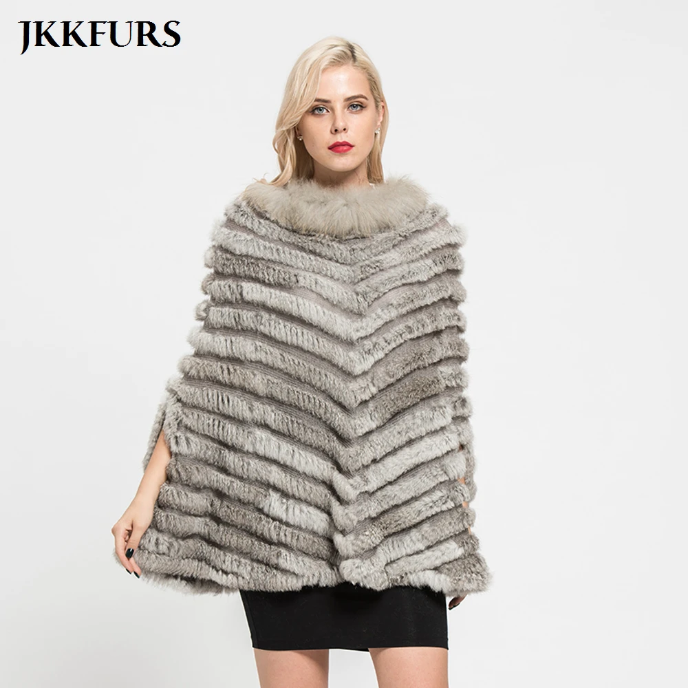 

2019 New Arrivals Real Rabbit Knitted Fur Poncho Genuine Natural Fur Winter Fashion Style Capes Female Party Shawl S7112